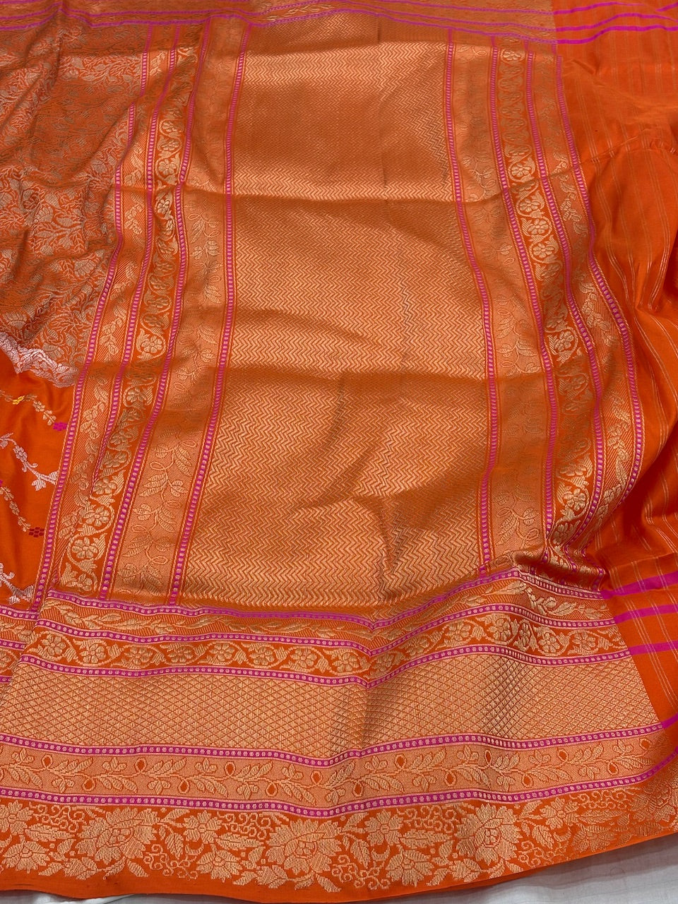 Orange Banarasi Pure Katan Silk Handwoven Saree