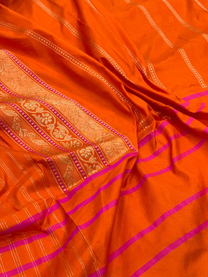 Orange Banarasi Pure Katan Silk Handwoven Saree