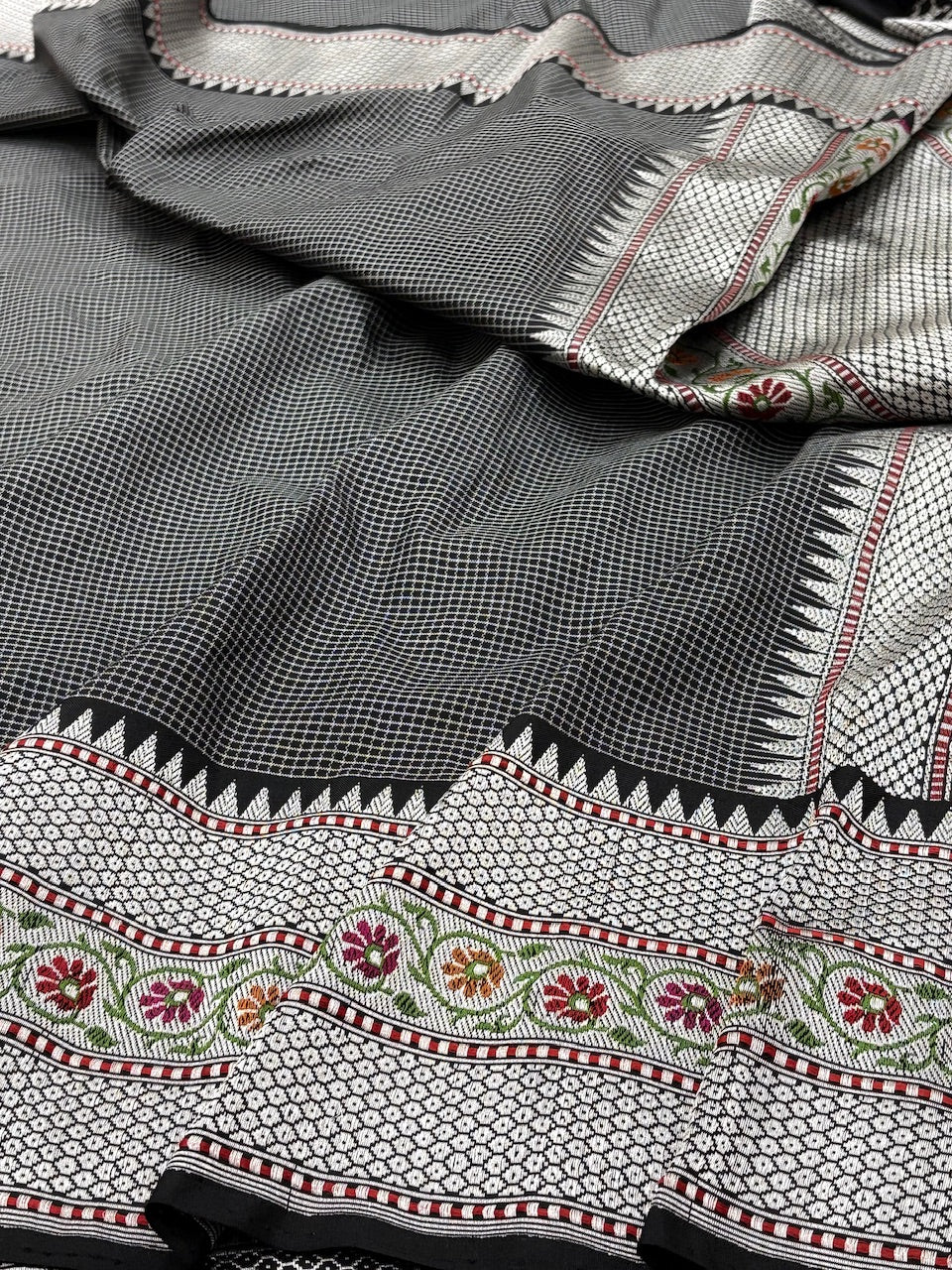 Black Pure Banarasi Ektara  Silk Handwoven Saree