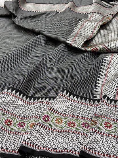 Black Pure Banarasi Ektara  Silk Handwoven Saree