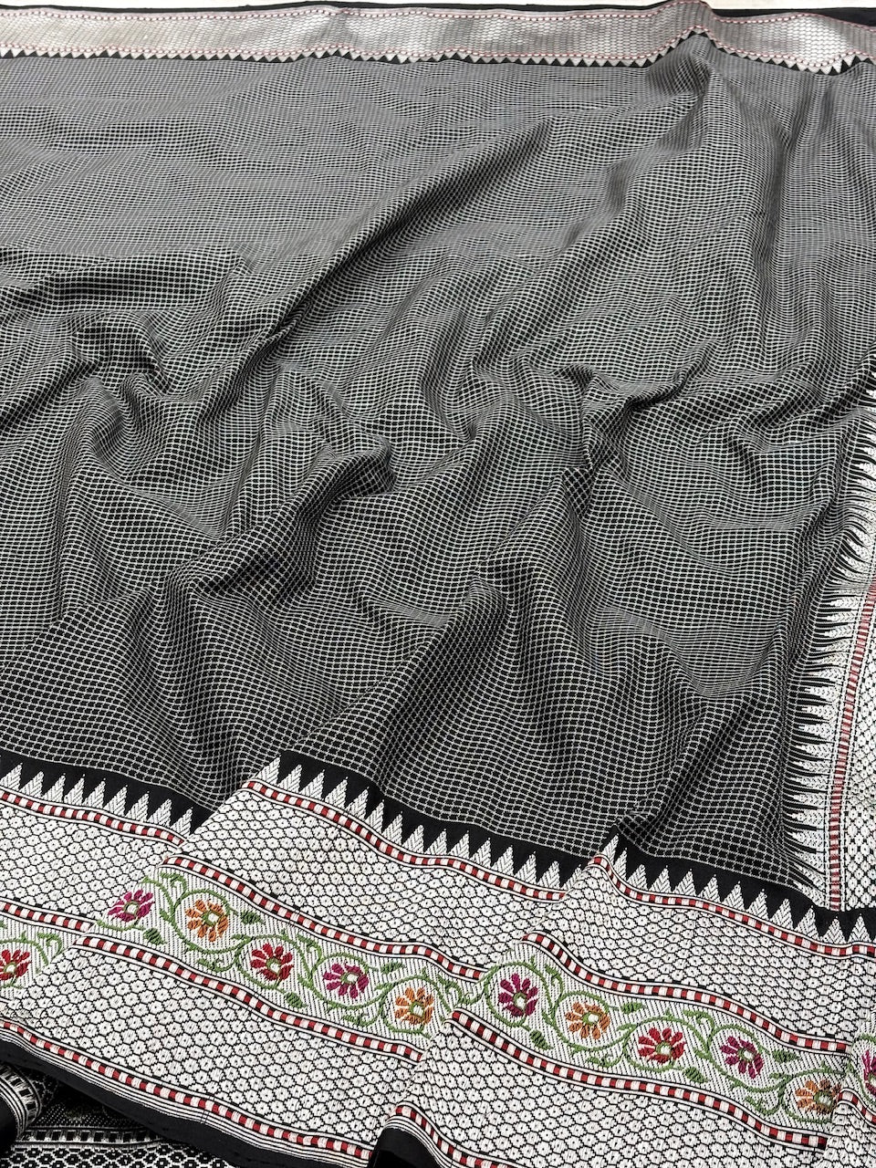 Black Pure Banarasi Ektara  Silk Handwoven Saree