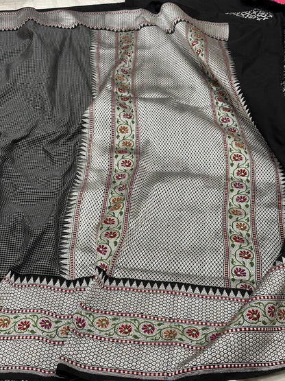 Black Pure Banarasi Ektara  Silk Handwoven Saree