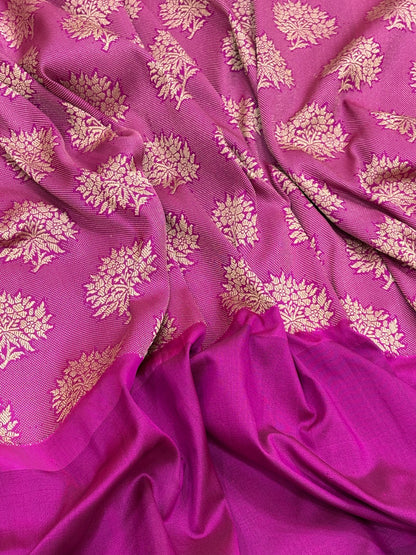 Rani Pink Pure Banarasi Ektara  Silk Handwoven Saree