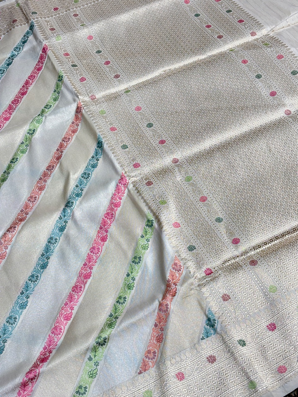 Ivory Pure Banarasi Katan Silk Handwoven Saree