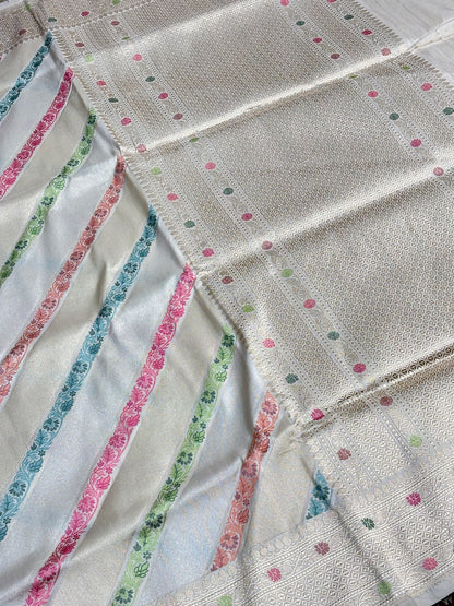 Ivory Pure Banarasi Katan Silk Handwoven Saree