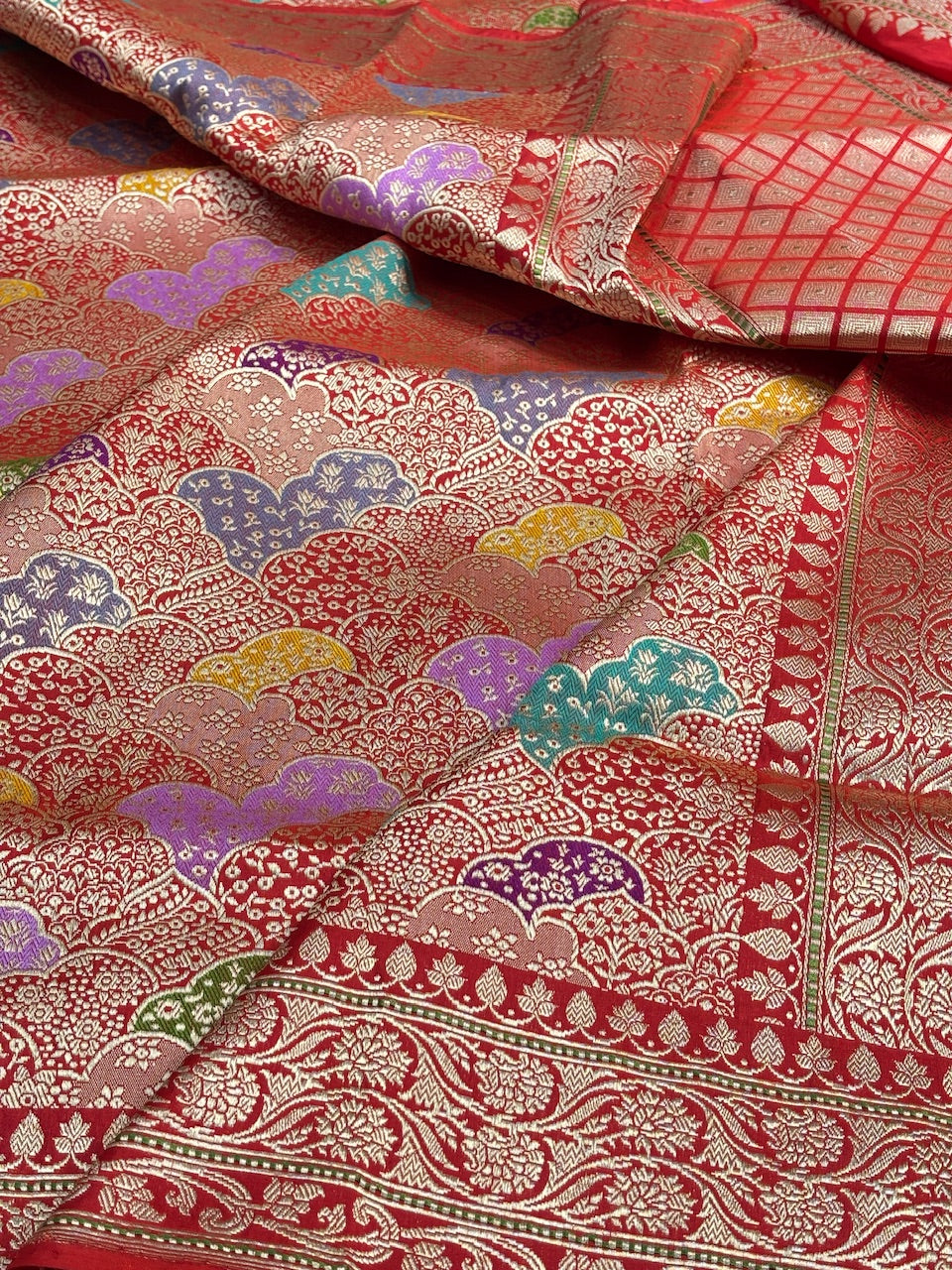 Red Banarasi Kingkhaab Brocade Handwoven Silk Saree