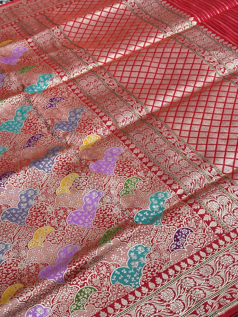 Red Banarasi Kingkhaab Brocade Handwoven Silk Saree