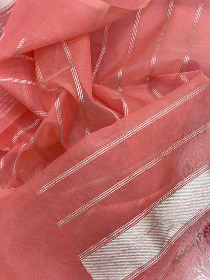 Peach Banarasi Kora Silk Handwoven Saree
