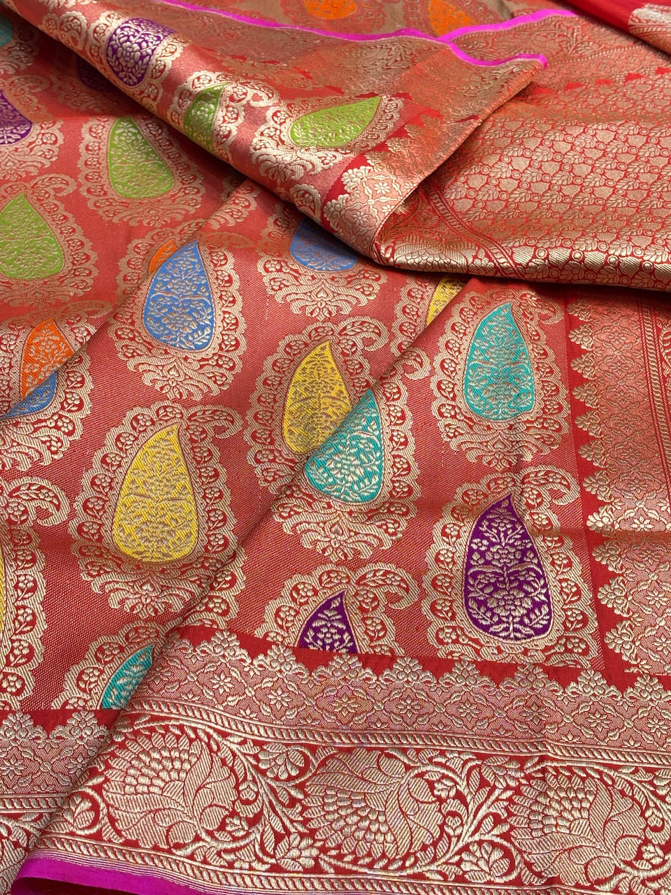 Red Banarasi Kingkhaab Brocade Handwoven Silk Saree