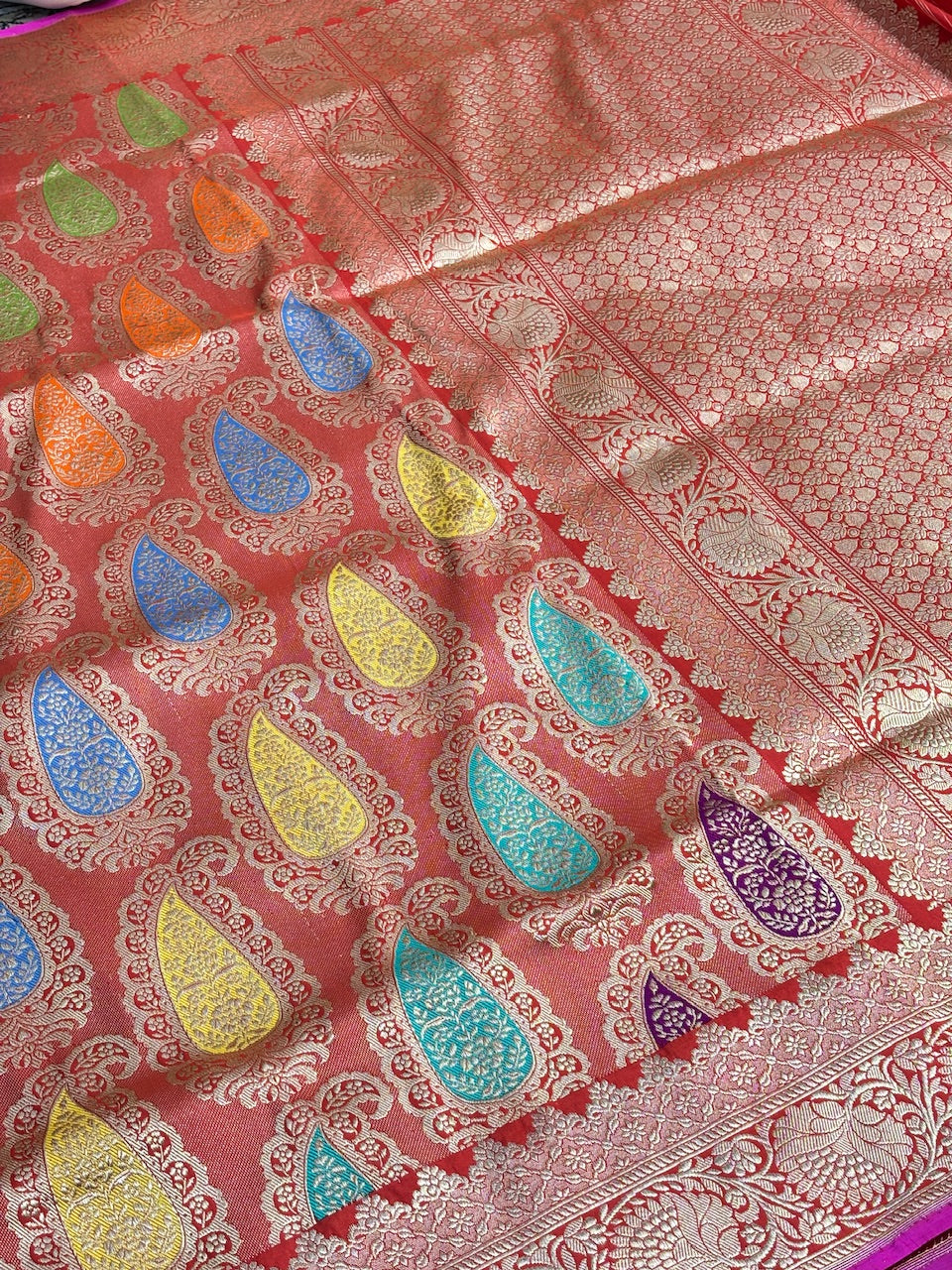 Red Banarasi Kingkhaab Brocade Handwoven Silk Saree