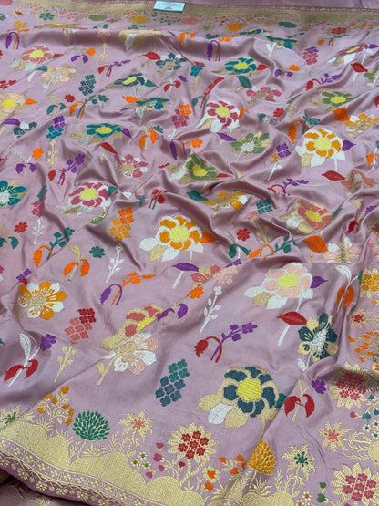 Lilac Banarasi Pure Katan Silk Handwoven Saree