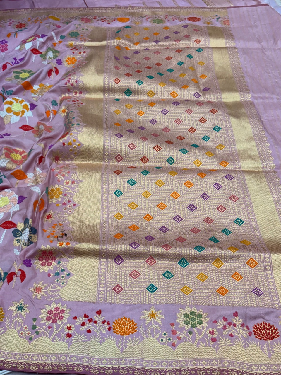 Lilac Banarasi Pure Katan Silk Handwoven Saree
