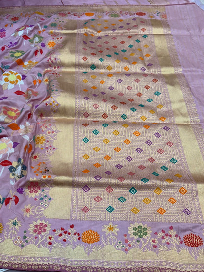 Lilac Banarasi Pure Katan Silk Handwoven Saree