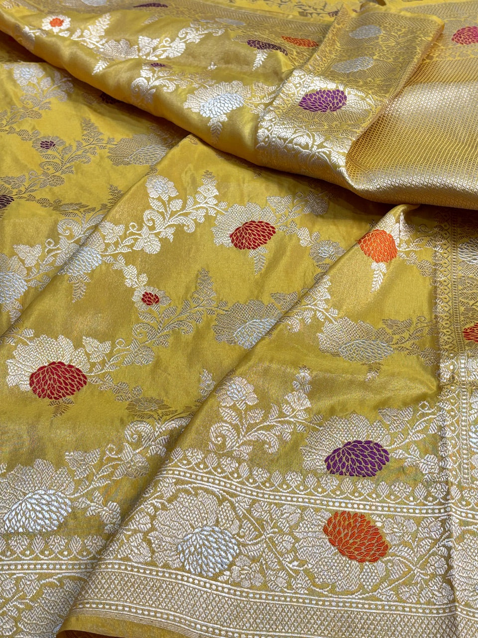 Yellow Tissue Banarasi Silk Handwoven Saree