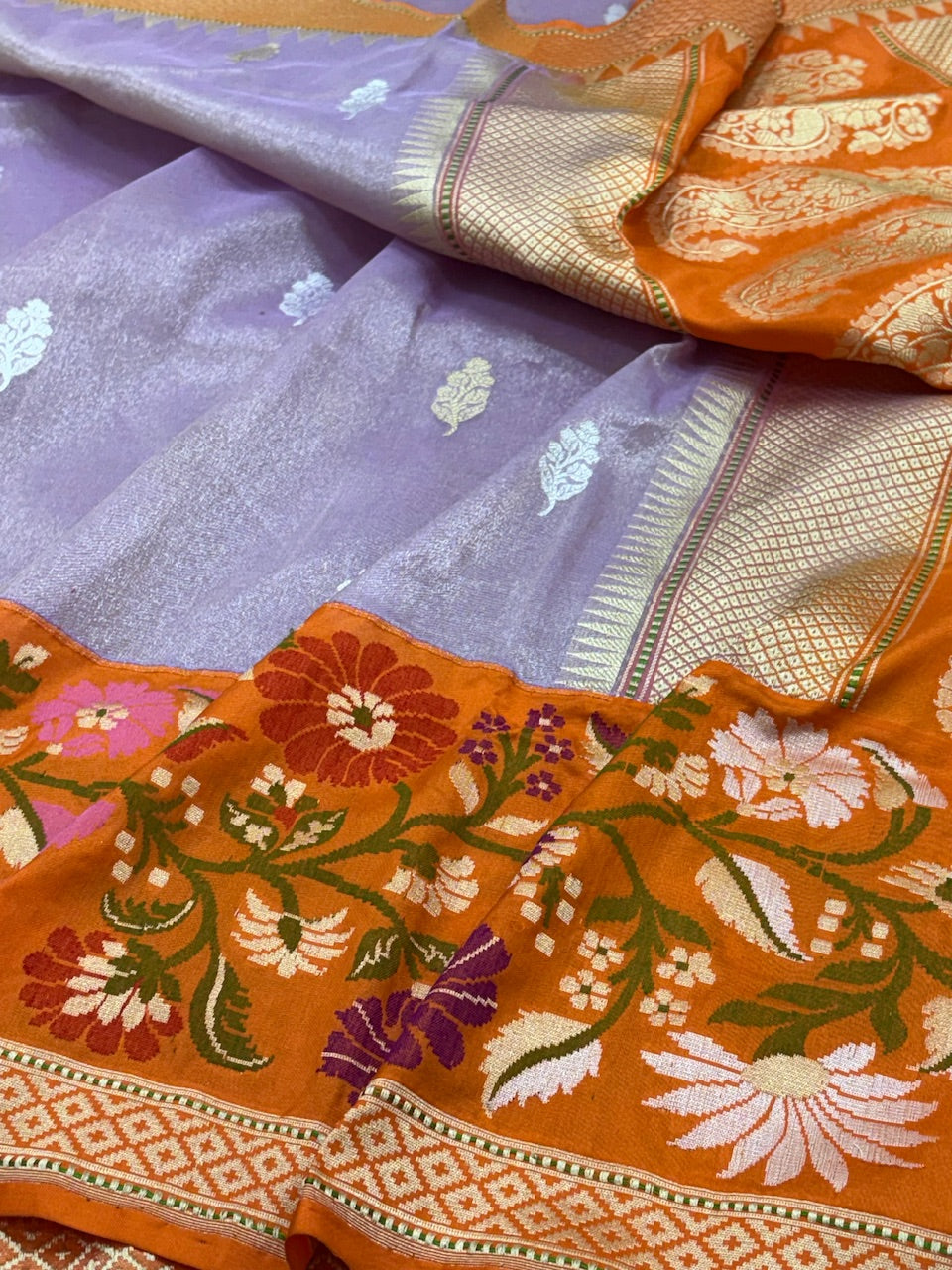 Lavender Banarasi Tissue Silk Handwoven Saree