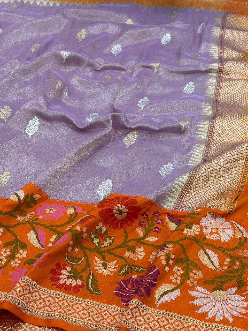 Lavender Banarasi Tissue Silk Handwoven Saree