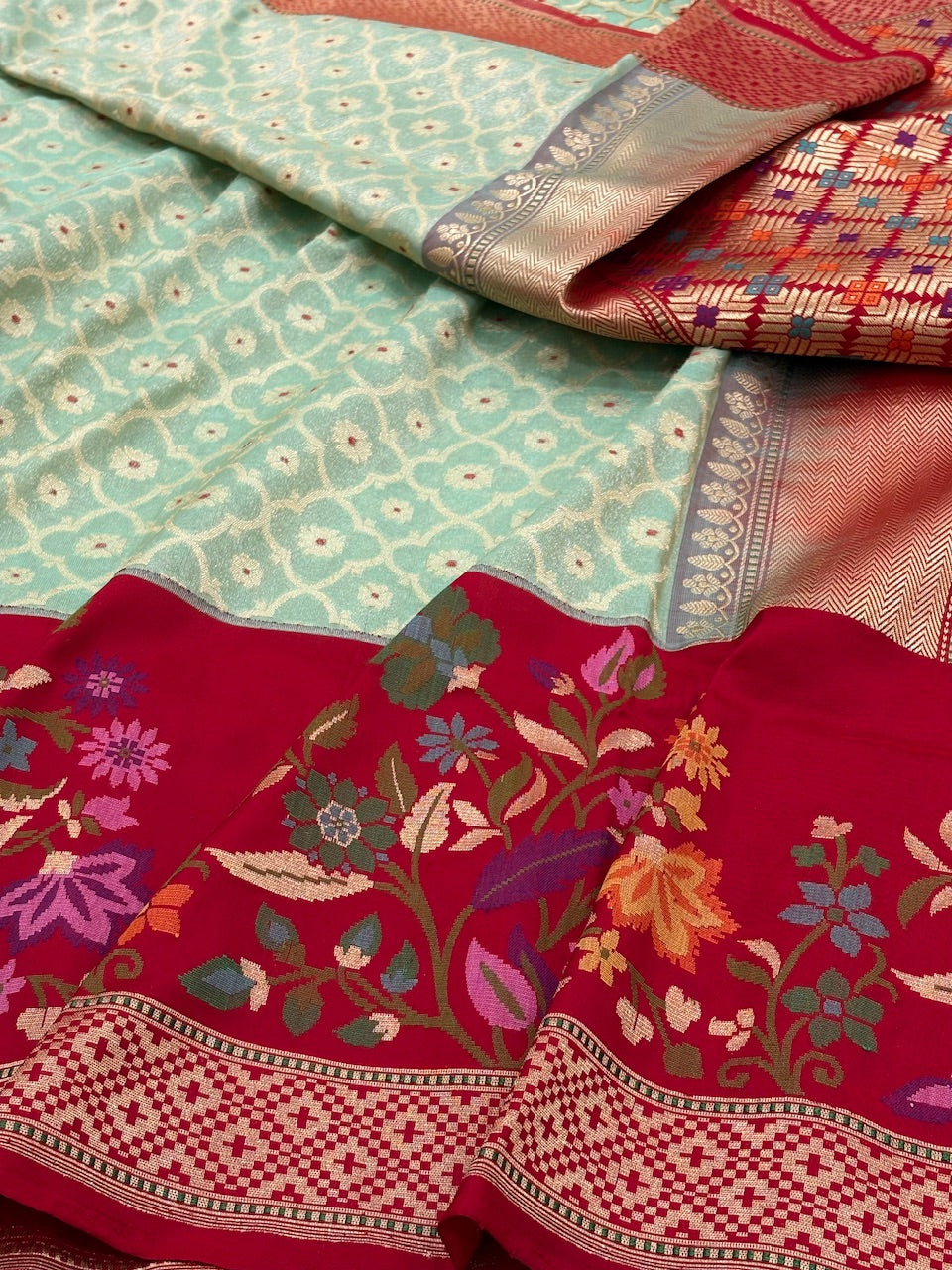 Sea Green Banarasi Tissue Silk Handwoven Saree