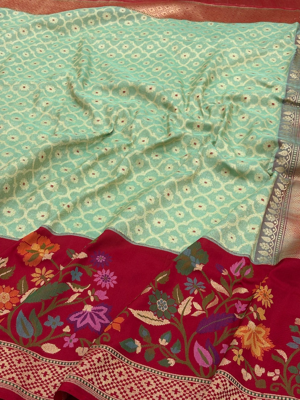 Sea Green Banarasi Tissue Silk Handwoven Saree