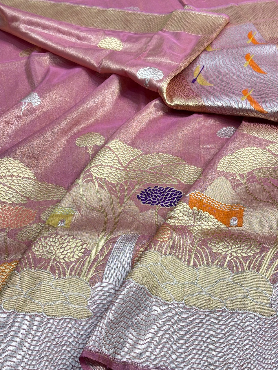 Baby Pink Tissue Banarasi Silk Handwoven Saree