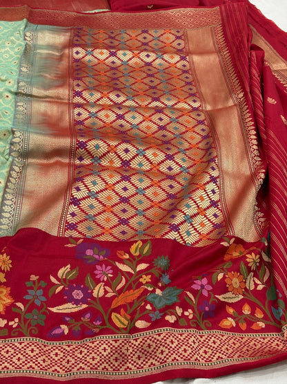 Sea Green Banarasi Tissue Silk Handwoven Saree
