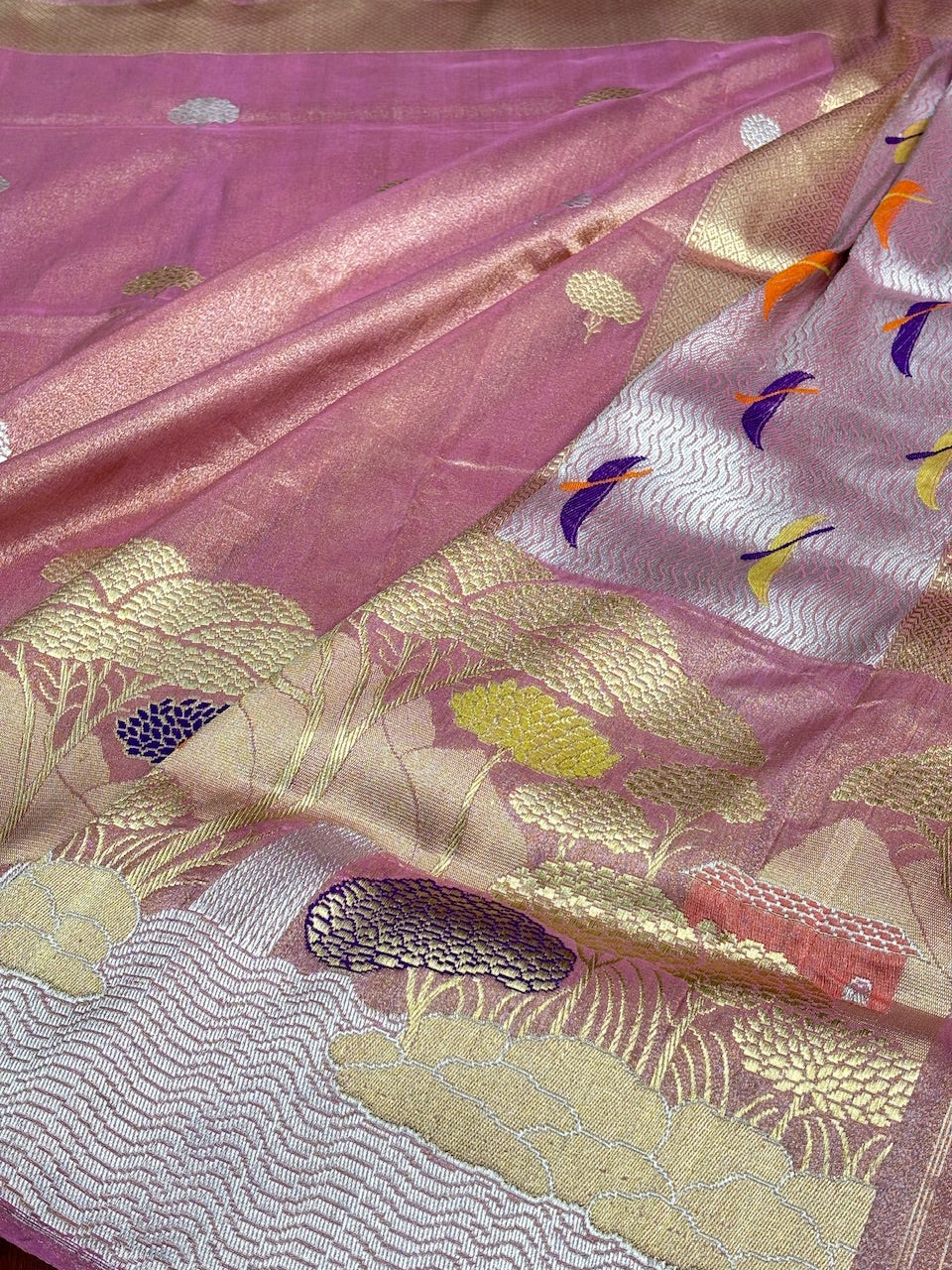 Baby Pink Tissue Banarasi Silk Handwoven Saree
