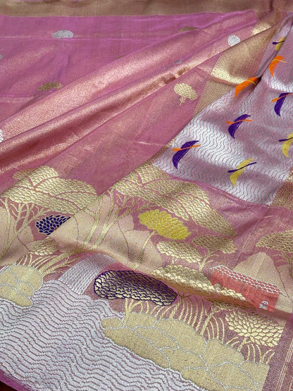 Baby Pink Tissue Banarasi Silk Handwoven Saree