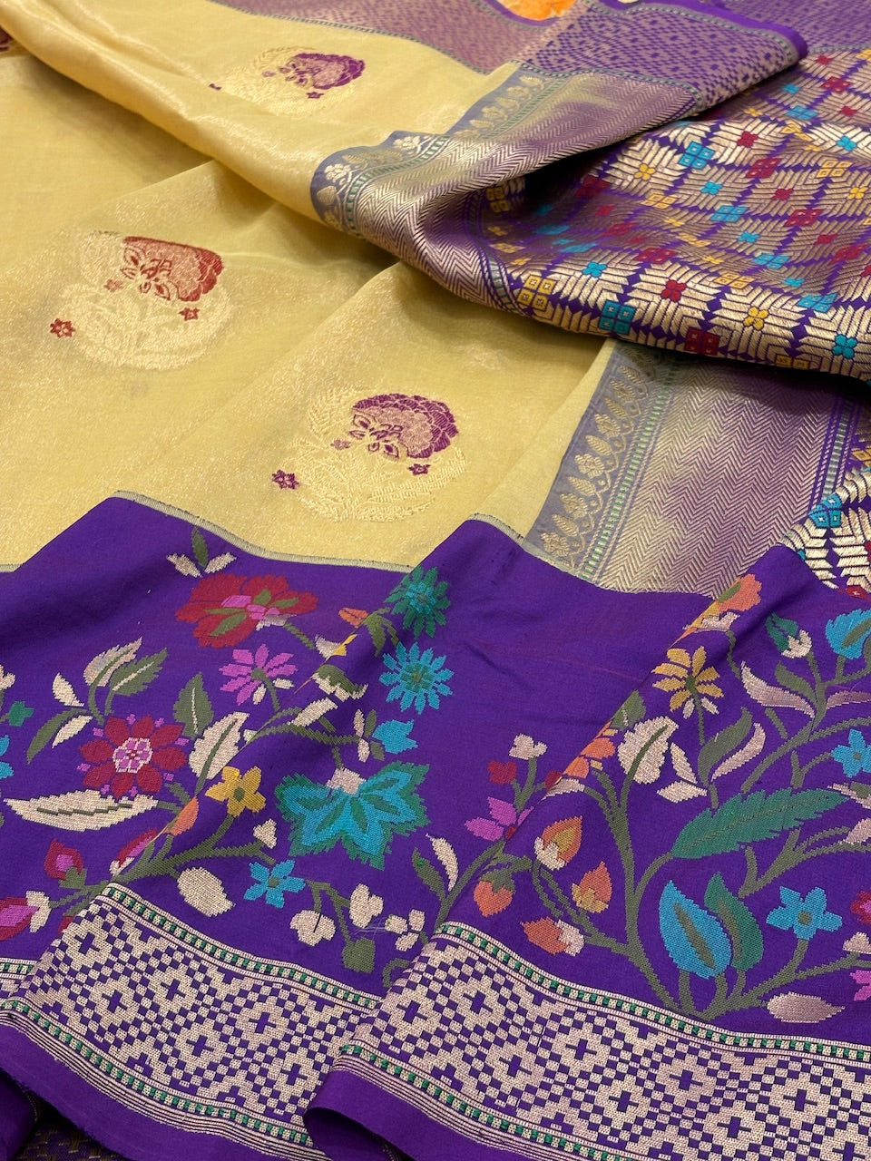 Butter Yellow Banarasi Tissue Silk Handwoven Saree