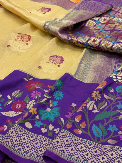 Butter Yellow Banarasi Tissue Silk Handwoven Saree