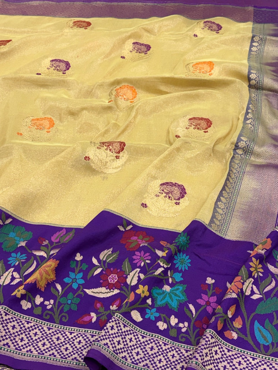 Butter Yellow Banarasi Tissue Silk Handwoven Saree