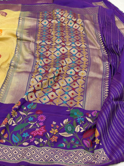 Butter Yellow Banarasi Tissue Silk Handwoven Saree