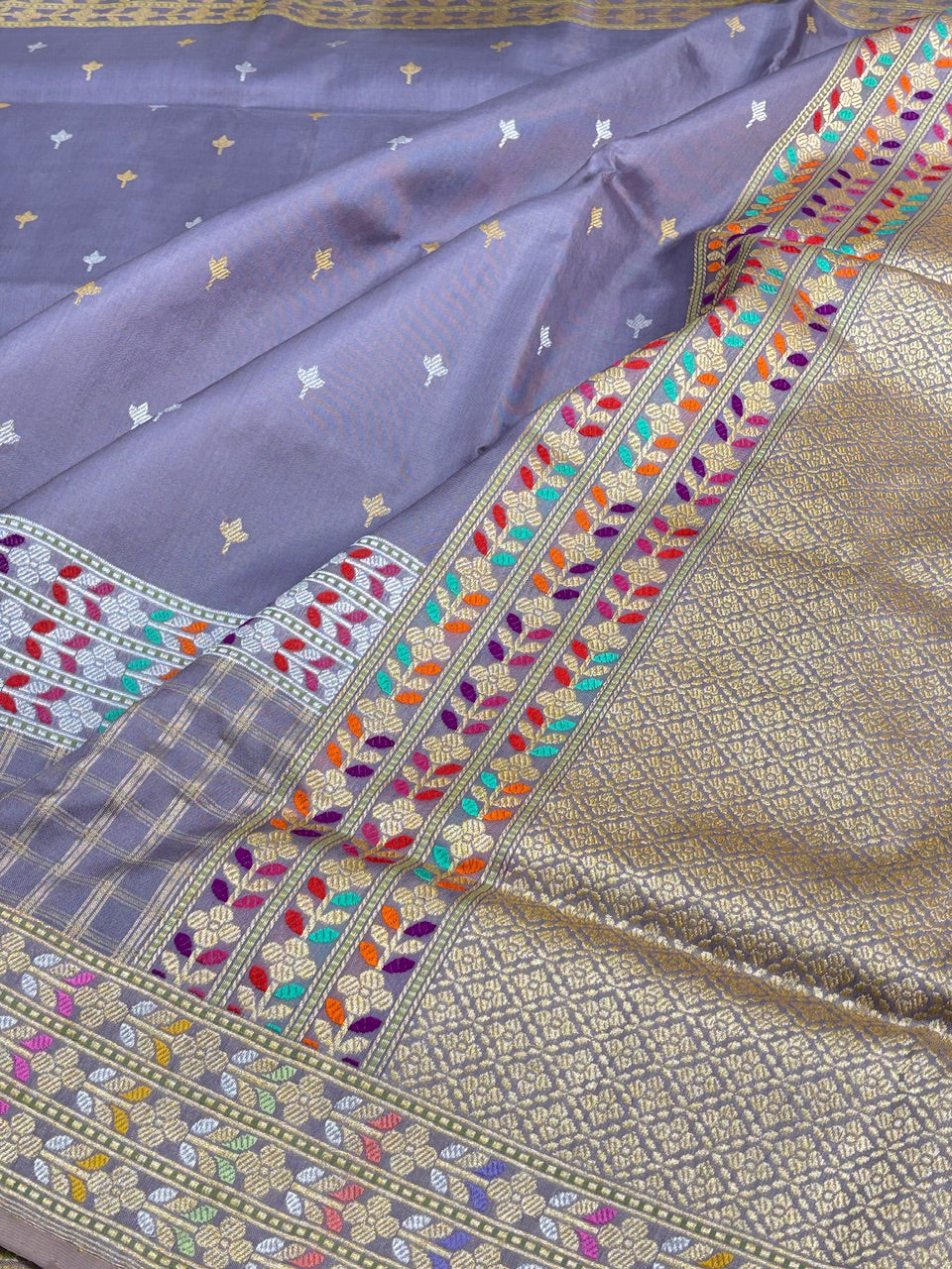 Lavender Banarasi Kora Silk Handwoven Saree