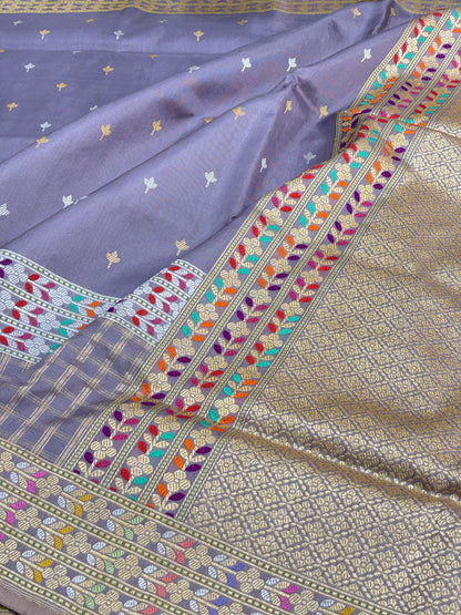 Lavender Banarasi Kora Silk Handwoven Saree