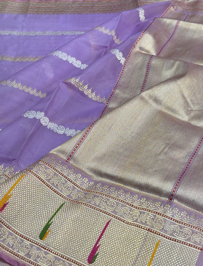 Blue Banarasi Kora Silk Handwoven Saree
