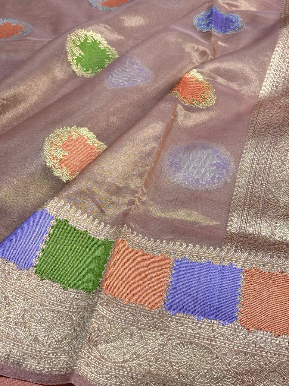 Gold Beige Tissue Banarasi Silk Handwoven Saree