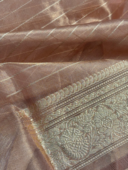 Gold Beige Tissue Banarasi Silk Handwoven Saree