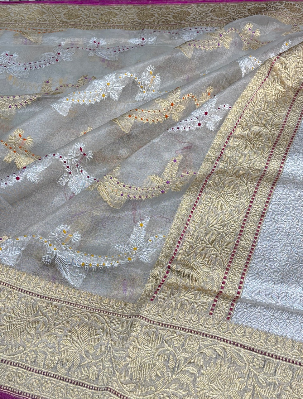 Ivory Tissue Banarasi Silk Handwoven Saree