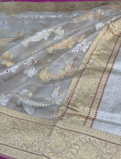 Ivory Tissue Banarasi Silk Handwoven Saree