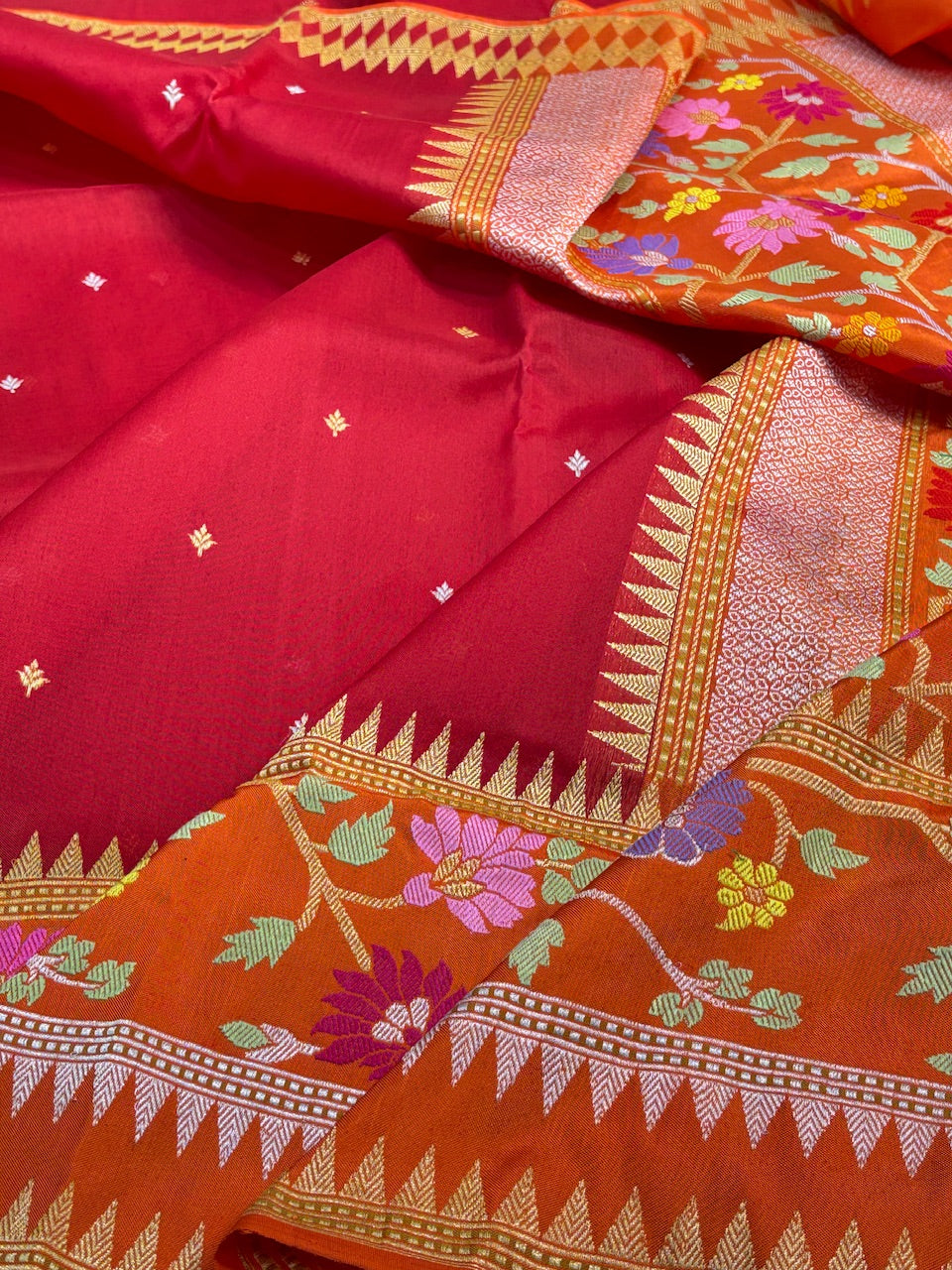 Red Banarasi Kora Silk Handwoven Saree