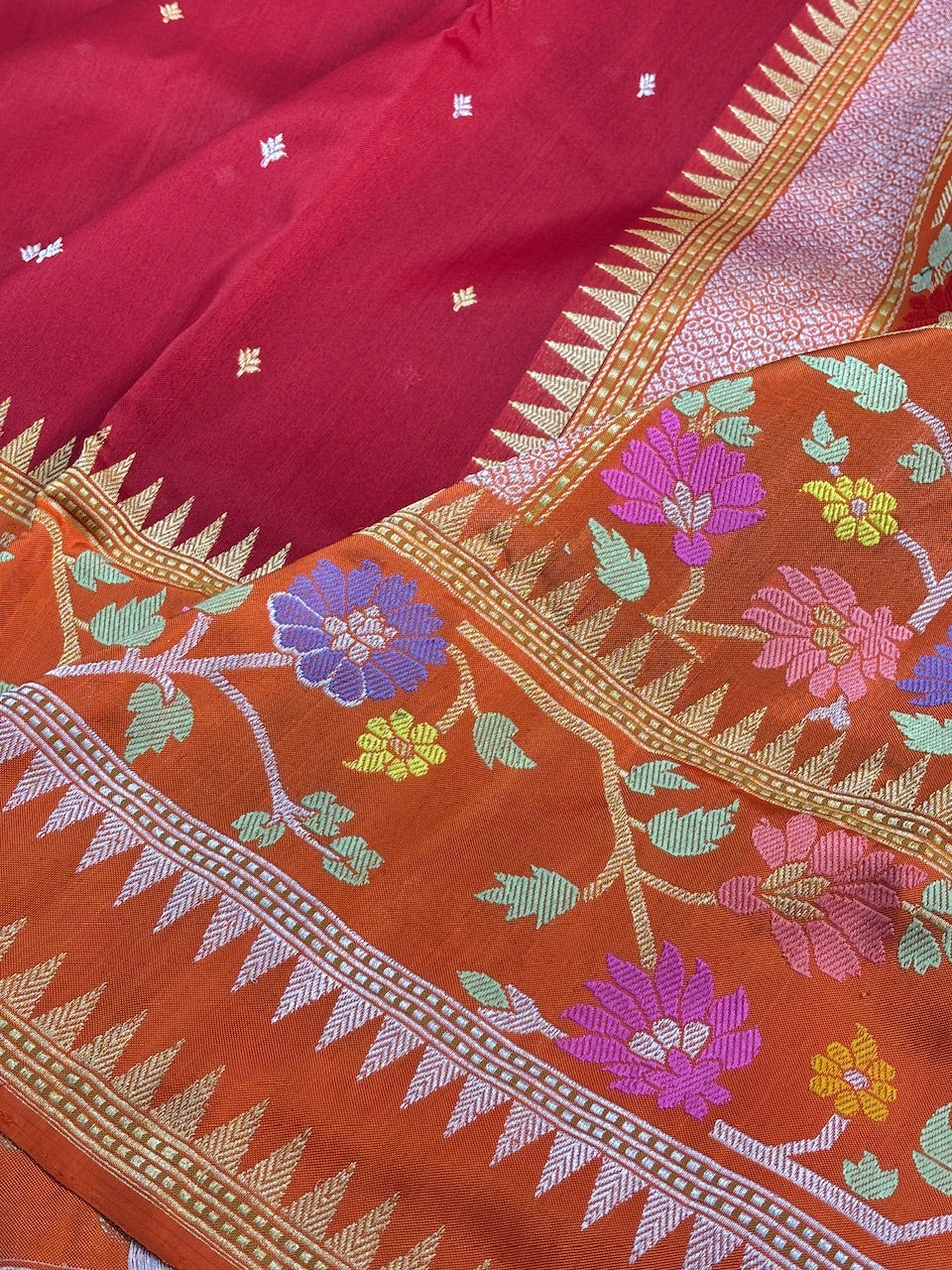 Red Banarasi Kora Silk Handwoven Saree