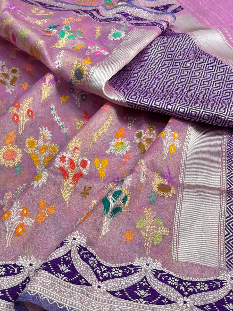 Lavender Tissue Banarasi Silk Handwoven Saree