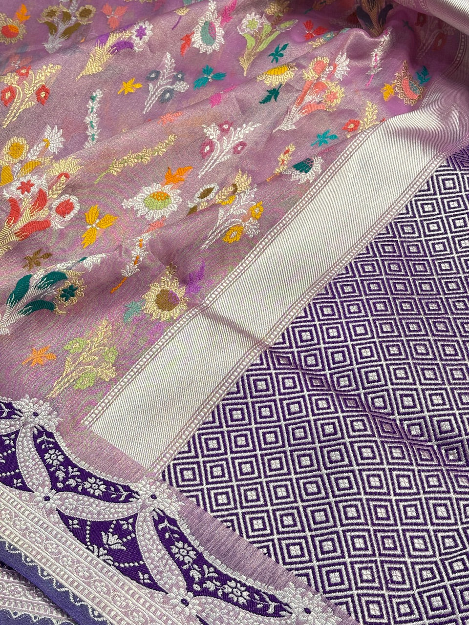 Lavender Tissue Banarasi Silk Handwoven Saree