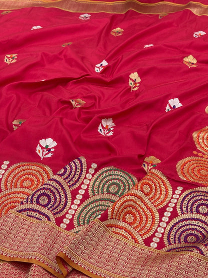 Red Banarasi Pure Katan Silk Handwoven Saree