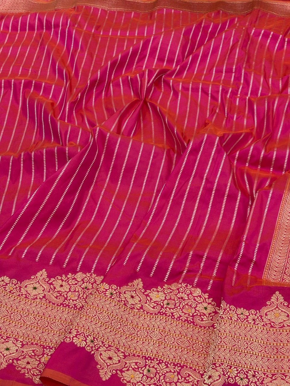 Orangish Pink Banarasi Pure Katan Silk Handwoven Saree