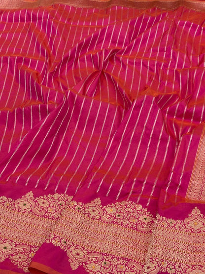 Orangish Pink Banarasi Pure Katan Silk Handwoven Saree