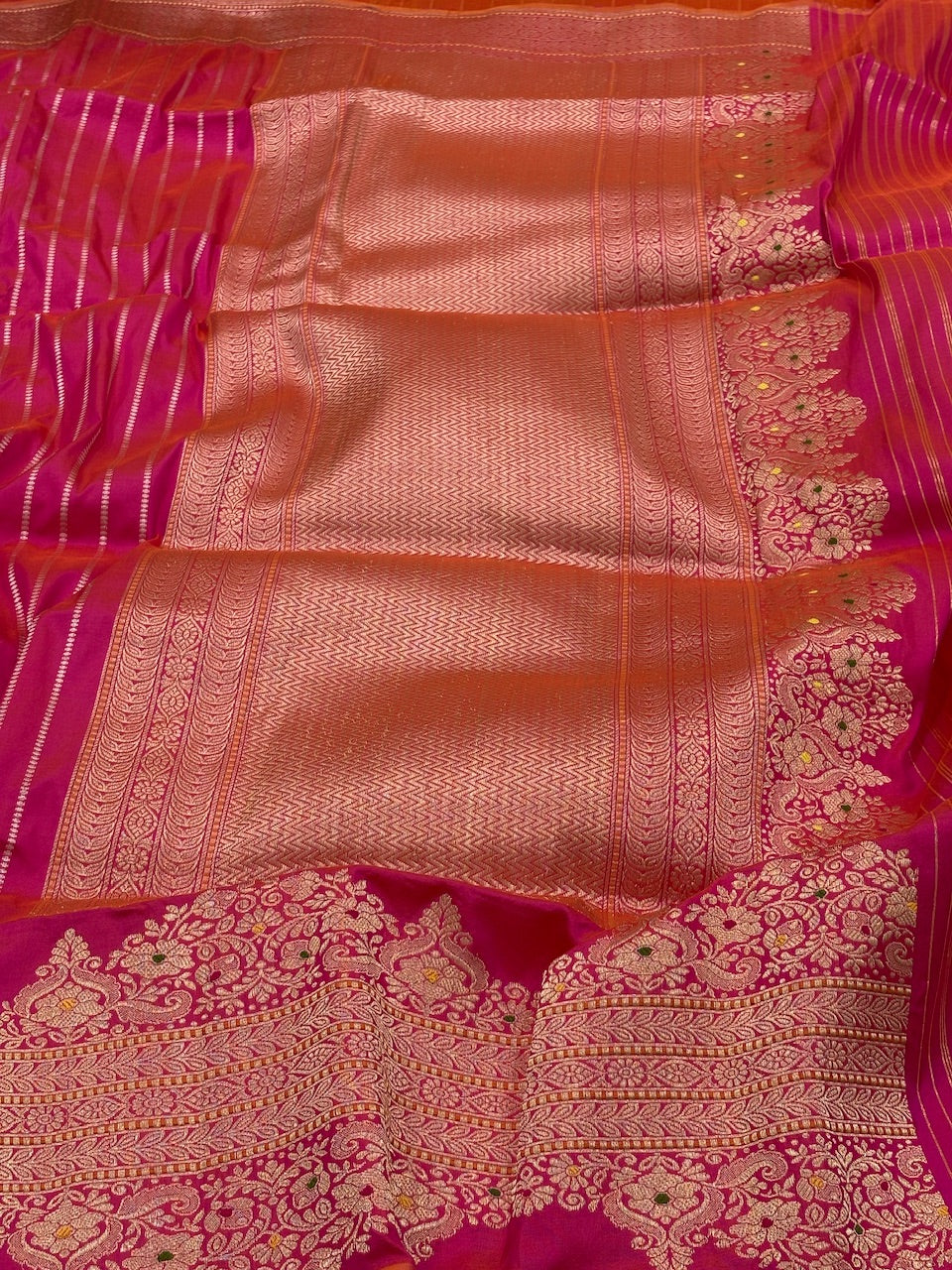 Orangish Pink Banarasi Pure Katan Silk Handwoven Saree