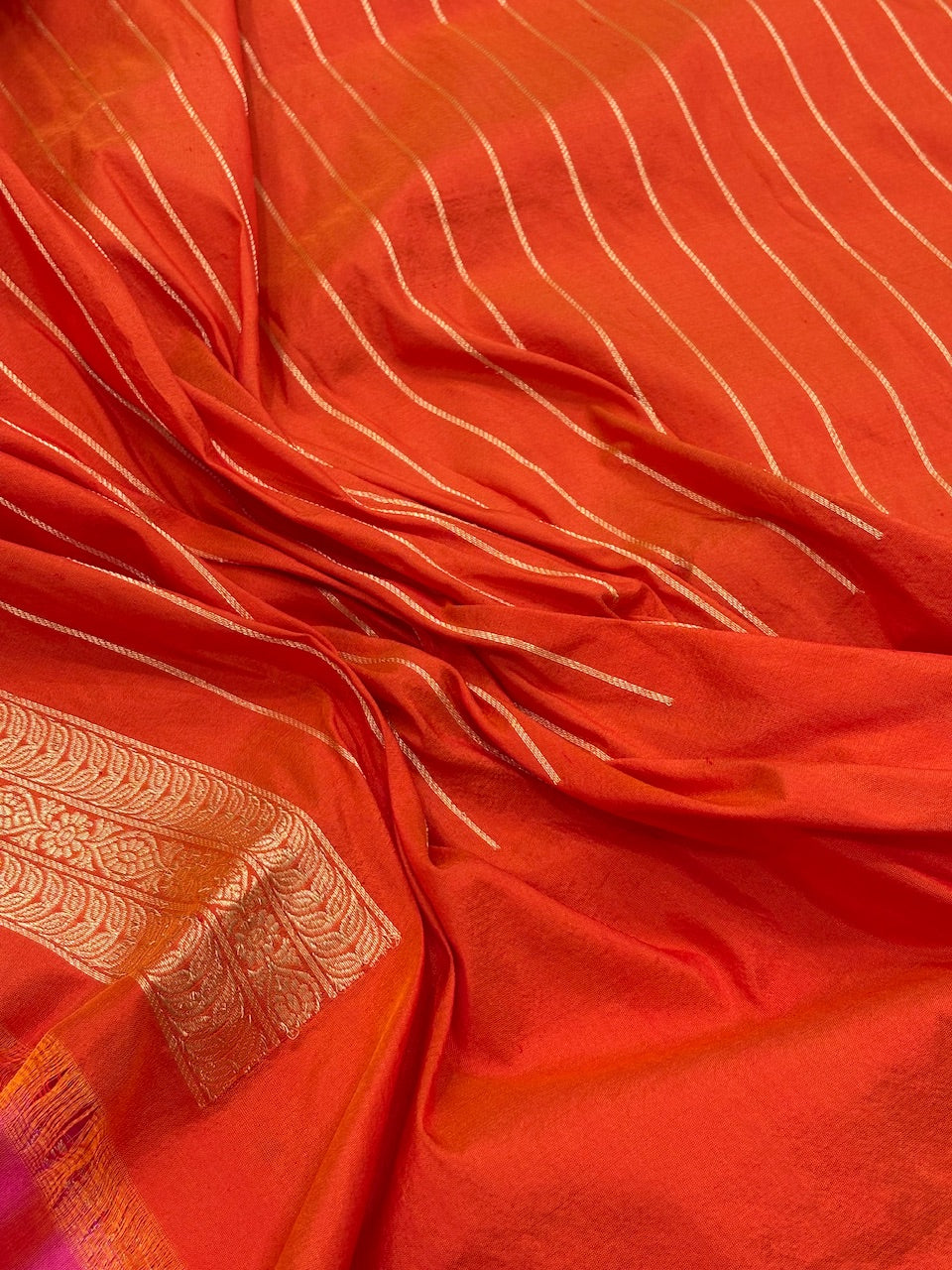 Orangish Pink Banarasi Pure Katan Silk Handwoven Saree