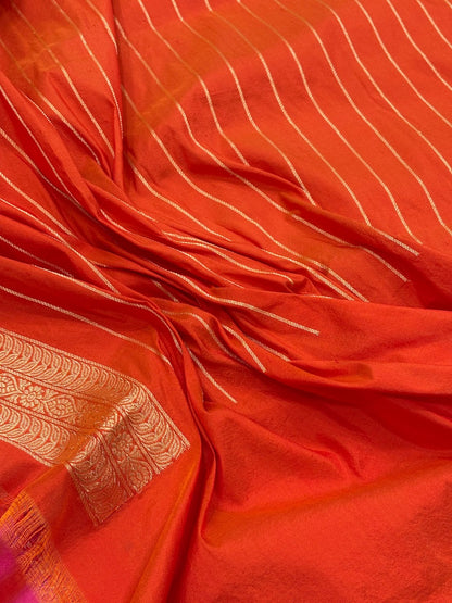 Orangish Pink Banarasi Pure Katan Silk Handwoven Saree