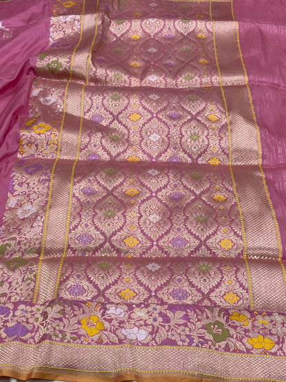 Pink Banarasi Pure Katan Silk Handwoven Saree