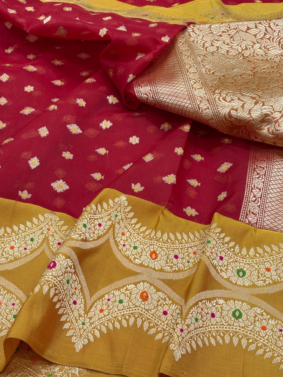 Red Banarasi Kora Silk Handwoven Saree