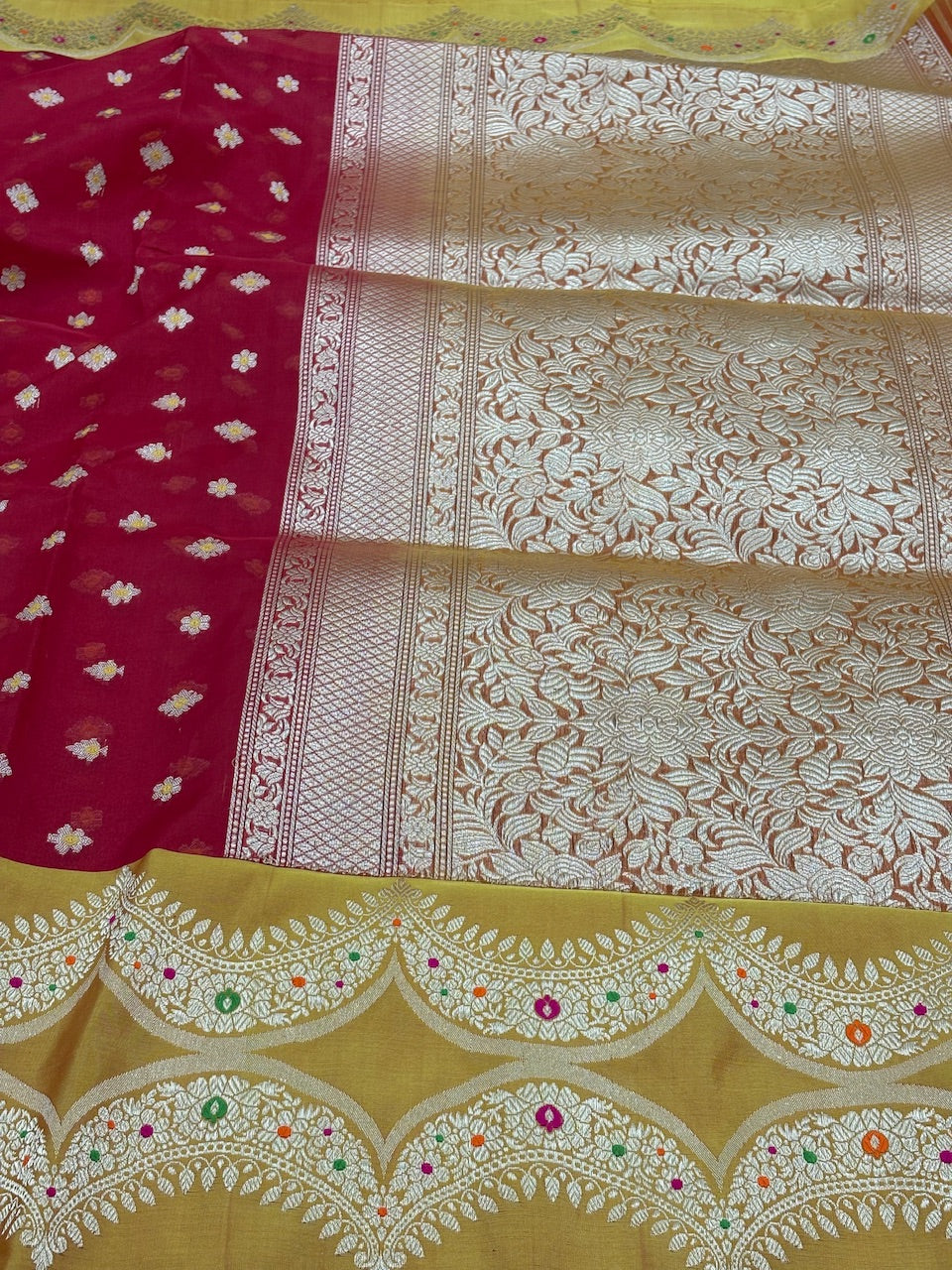 Red Banarasi Kora Silk Handwoven Saree